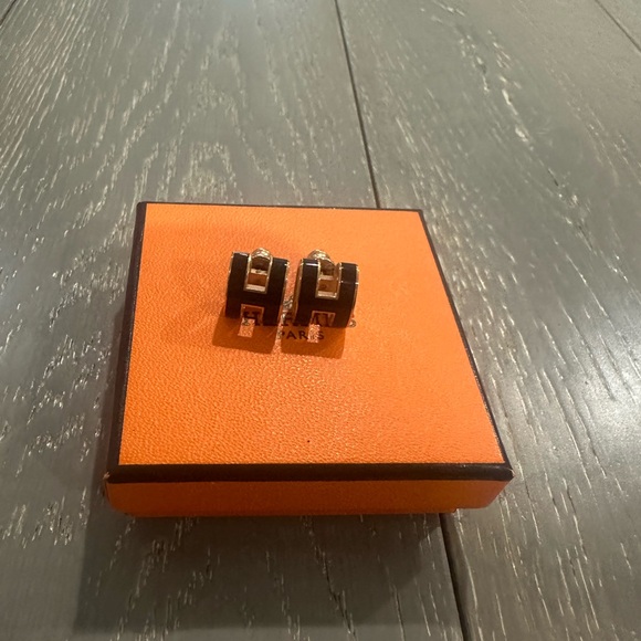 Hermes Black and rose Gold H Mini Pop Earrings - Picture 1 of 4